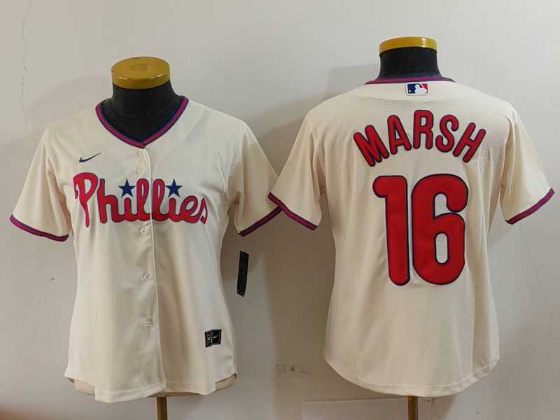 Women%27s Philadelphia Phillies #16 Brandon Marsh Cream Stitched Cool Base Jersey